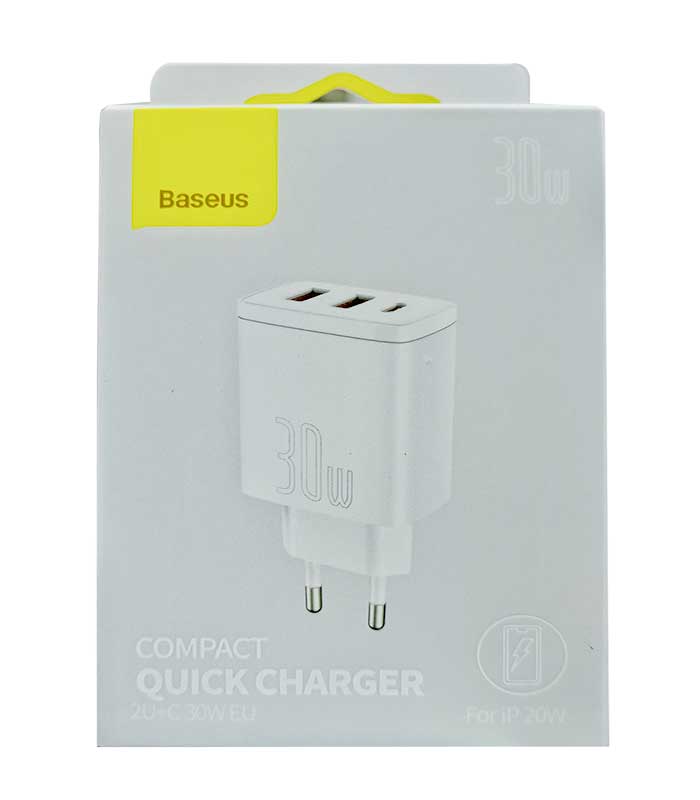 BASEUS Compact Quick Charger 2U+C 30W  Three Ports Travel Power Adapter